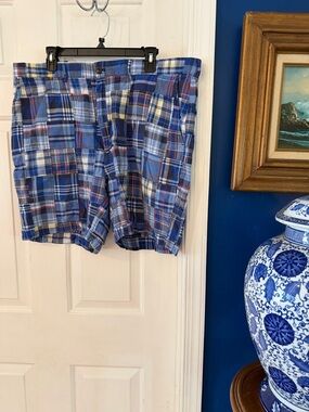 Polo Ralph Lauren Golf Patchwork Cotton Madras Blue Plaid Shorts 
Size 40